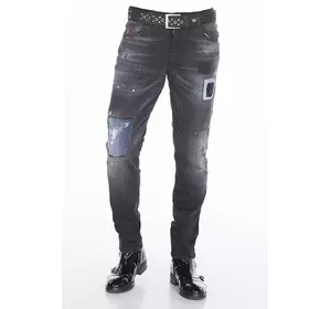 Черные джинсы слимы мужские с латками CIPO & BAXX