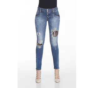 Женские джинсы слимы синие с пайетками  CIPO & BAXX