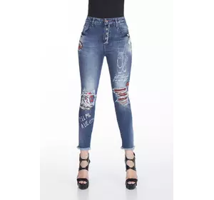 Синие джинсы женские укороченные с нашивками  CIPO & BAXX