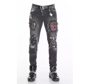 Мужские джинсы слимы черные с нашивками CIPO & BAXX