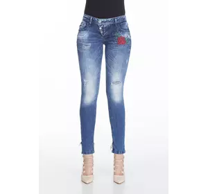 Женские синие джинсы узкие с потертостями CIPO & BAXX