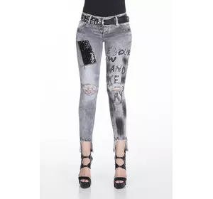 Серые джинсы slim женские рваные с нашивками CIPO & BAXX