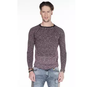 Пуловер мужской в полоску цвета бургунди CIPO & BAXX
